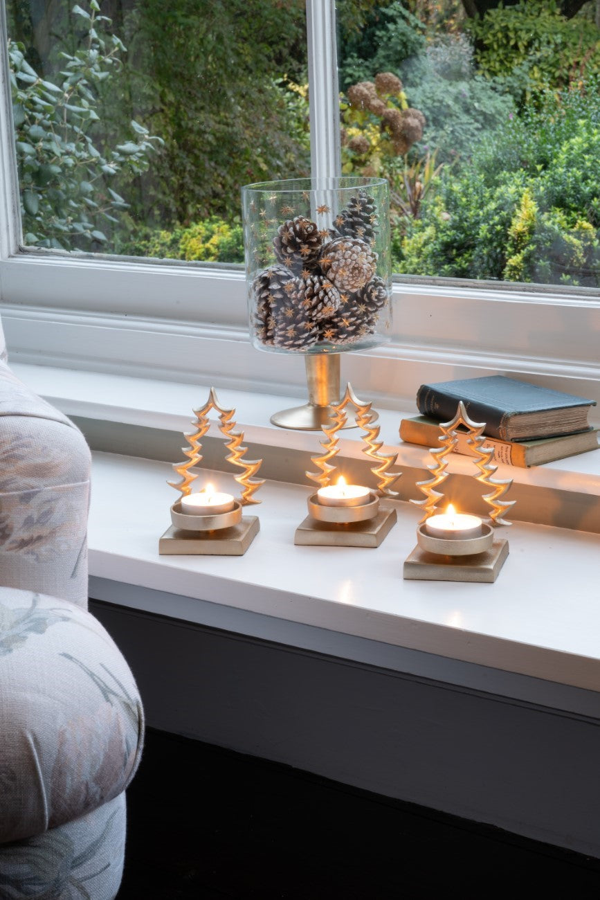 Set of 3 Laura Ashley  Festive Aluminium Xmas Tree Gold Tealight Holders